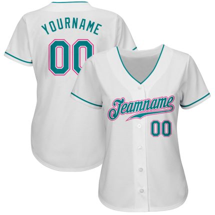 Custom Baseball Jersey in White, Aqua, and Pink - Authentic Design Custom White Aqua-Pink Authentic Baseball Jersey
