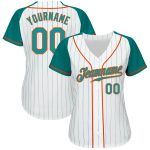 Custom Aqua Orange Pinstripe Baseball Jersey with Raglan Sleeves - Authentic Design Custom White Aqua Pinstripe Aqua-Orange