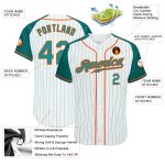 Custom Aqua Orange Pinstripe Baseball Jersey with Raglan Sleeves - Authentic Design Custom White Aqua Pinstripe Aqua-Orange