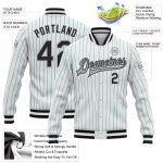 Custom White Aqua Pinstripe Bomber Jacket - Black Gray Full-Snap Varsity Letterman Custom White Aqua Pinstripe Black-Gray