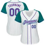 Custom Purple Aqua Pinstripe Baseball Jersey - Authentic Raglan Sleeves Custom White Aqua Pinstripe Purple-Aqua Authentic