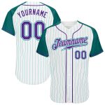 Custom Purple Aqua Pinstripe Baseball Jersey - Authentic Raglan Sleeves Custom White Aqua Pinstripe Purple-Aqua Authentic