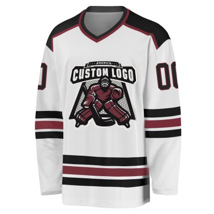 Custom Burgundy Black White Hockey Jersey - Personalized Team Apparel Custom White Black-Burgundy Hockey Jersey