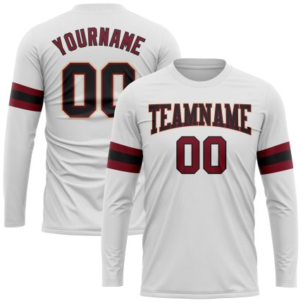 Performance Long Sleeve T-Shirt - Custom Black Crimson-Cream White Design Custom White Black Crimson-Cream Long Sleeve Performance