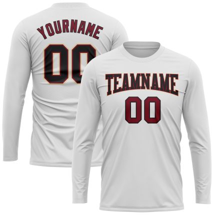 Performance Long Sleeve T-Shirt - Custom Black Crimson-Cream White Design Custom White Black Crimson-Cream Long Sleeve Performance