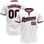 Custom Unisex Softball Jersey in White Black Crimson - Two-Button Design Custom White Black-Crimson Two-Button Unisex Softball