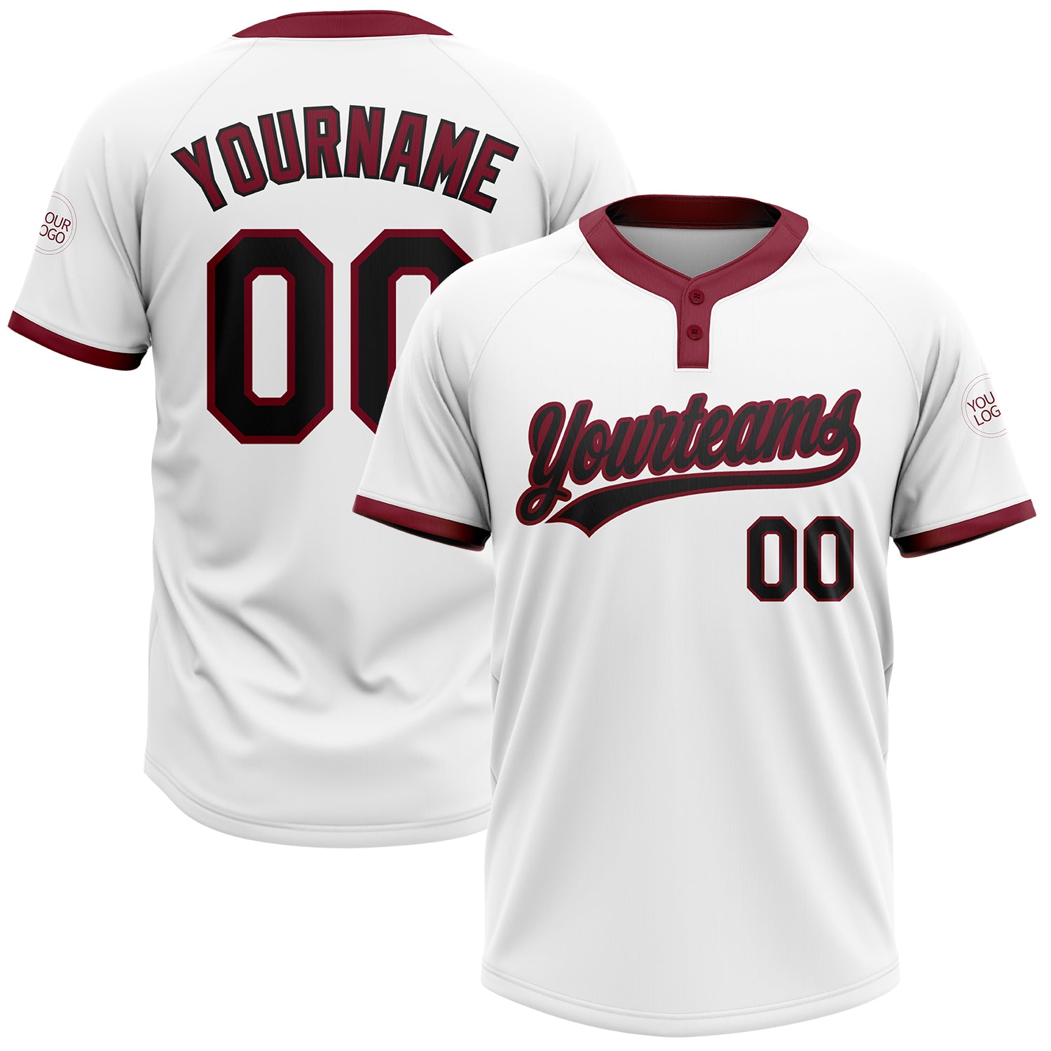 Custom White Black-Crimson Two-Button Unisex Softball Jersey Custom Unisex Softball Jersey in White Black Crimson - Two-Button Design Custom White Black-Crimson Two-Button Unisex Softball