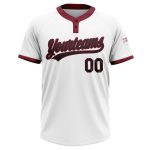 Custom Unisex Softball Jersey in White Black Crimson - Two-Button Design Custom White Black-Crimson Two-Button Unisex Softball