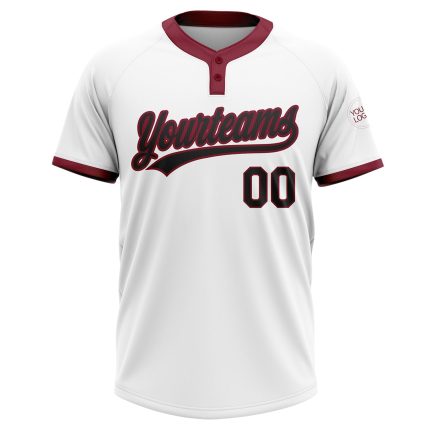 Custom Unisex Softball Jersey in White Black Crimson - Two-Button Design Custom White Black-Crimson Two-Button Unisex Softball