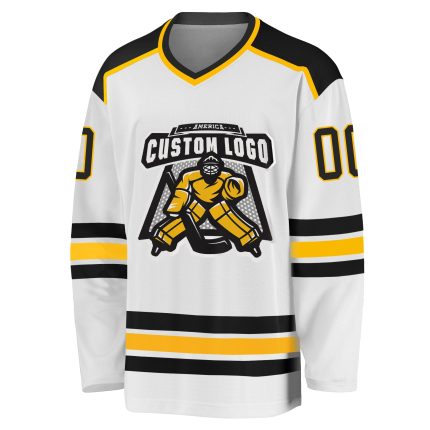 Custom Black Gold Hockey Jersey - Personalized Team Sports Apparel Custom White Black-Gold Hockey Jersey