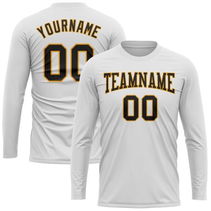Black Gold Custom Long Sleeve Performance T-Shirt for Men and Women Custom White Black-Gold Long Sleeve Performance T-Shirt