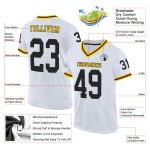 Custom Authentic Throwback Football Jersey - White Black-Gold Mesh Design Custom White Black-Gold Mesh Authentic Throwback