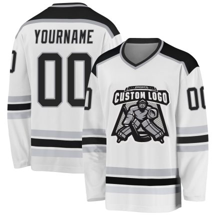 Custom Gray Black White Hockey Jersey - Personalized Ice Sports Apparel Custom White Black-Gray Hockey Jersey