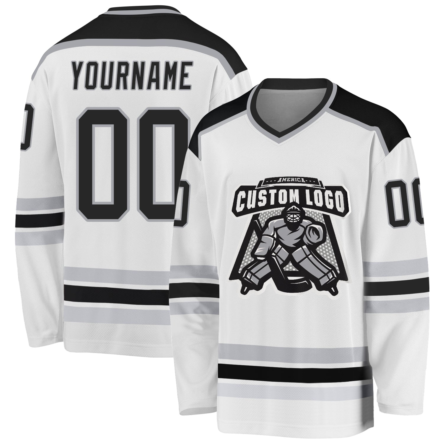 Custom Gray Black White Hockey Jersey - Personalized Ice Sports Apparel Custom White Black-Gray Hockey Jersey