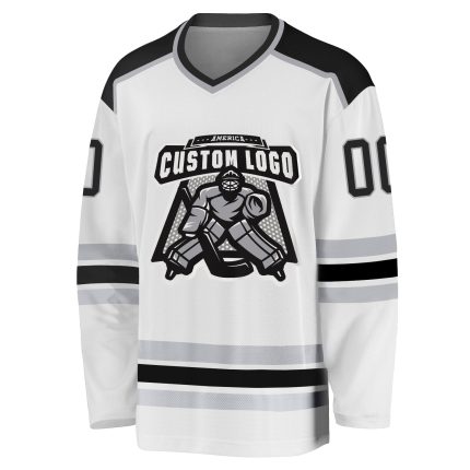 Custom Gray Black White Hockey Jersey - Personalized Ice Sports Apparel Custom White Black-Gray Hockey Jersey