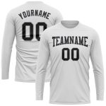 Custom Performance T-Shirt Long Sleeve for Men, Black Gray White Design Custom White Black-Gray Long Sleeve Performance T-Shirt
