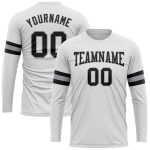 Custom Performance T-Shirt Long Sleeve for Men, Black Gray White Design Custom White Black-Gray Long Sleeve Performance T-Shirt