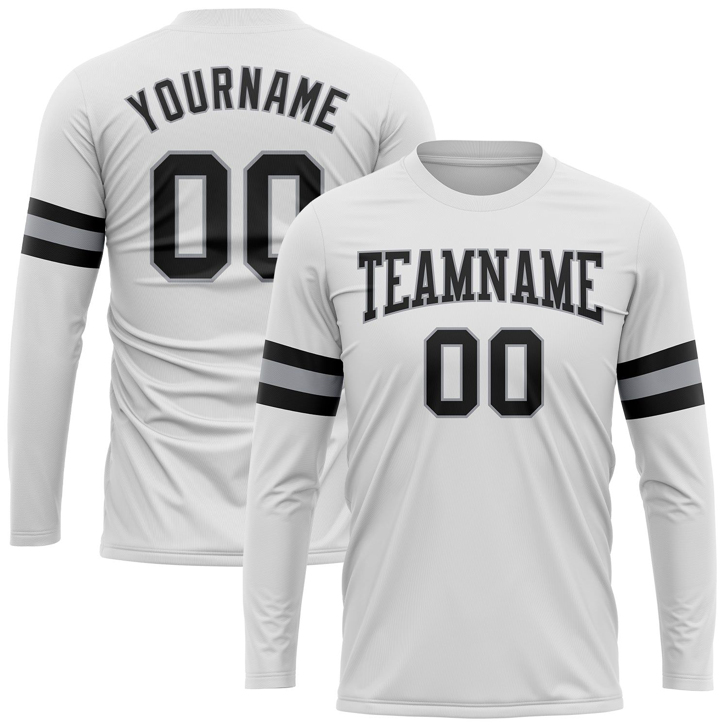 Custom Performance T-Shirt Long Sleeve for Men, Black Gray White Design Custom White Black-Gray Long Sleeve Performance T-Shirt