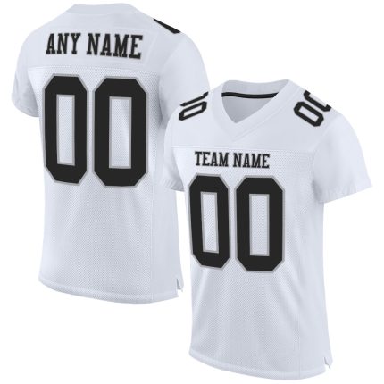 Custom Authentic Football Jersey in White, Black & Gray Mesh Custom White Black-Gray Mesh Authentic Football Jersey
