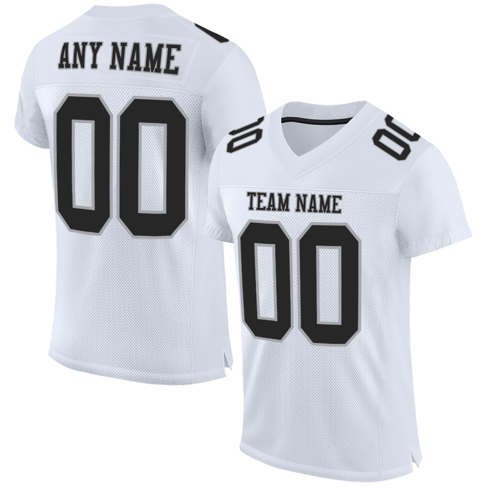 Custom Authentic Football Jersey in White, Black & Gray Mesh Custom White Black-Gray Mesh Authentic Football Jersey