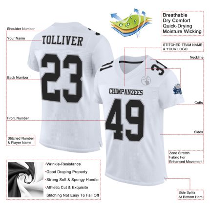 Custom Authentic Football Jersey in White, Black & Gray Mesh Custom White Black-Gray Mesh Authentic Football Jersey