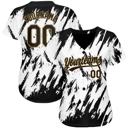 Custom 3D Pattern Design Baseball Jersey - White Black Old Gold Style 7869 Custom White Black-Old Gold 3D Pattern Design