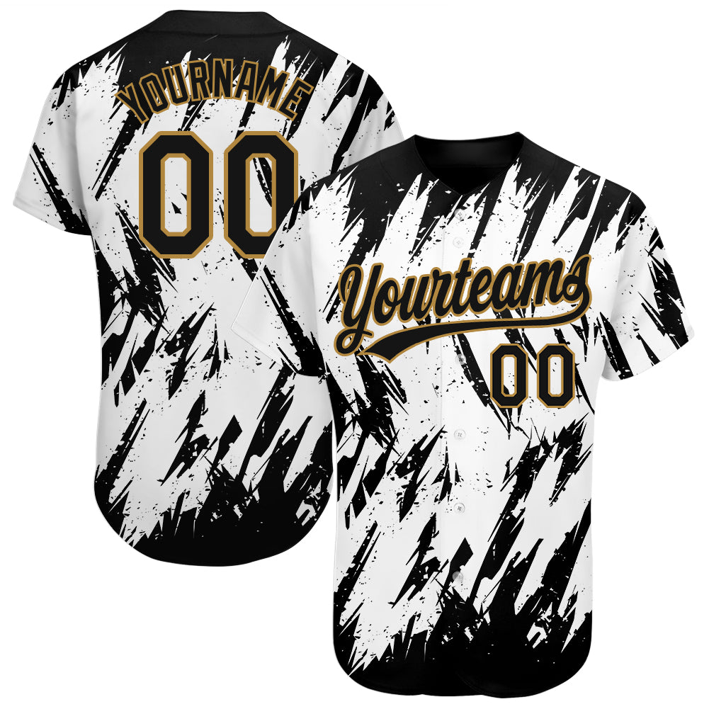 Custom White Black-Old Gold 3D Pattern Design Authentic Baseball Jersey Style 7869 Custom 3D Pattern Design Baseball Jersey - White Black Old Gold Style 7869 Custom White Black-Old Gold 3D Pattern Design