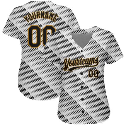 Custom 3D Pattern Baseball Jersey in White, Black, and Old Gold - Authentic Style 9047 Custom White Black-Old Gold 3D Pattern