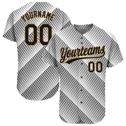 Custom 3D Pattern Baseball Jersey in White, Black, and Old Gold - Authentic Style 9047 Custom White Black-Old Gold 3D Pattern