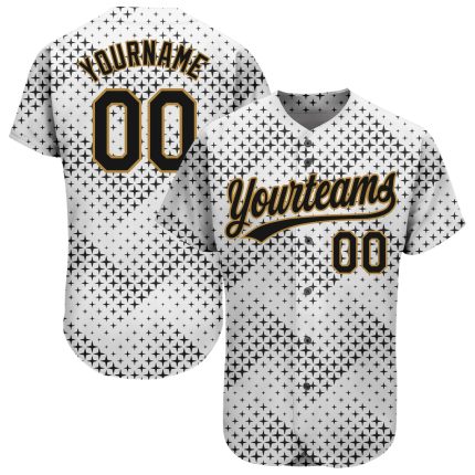 Custom 3D Pattern Baseball Jersey - White Black Old Gold Authentic Style 9586 Custom White Black-Old Gold 3D Pattern Design
