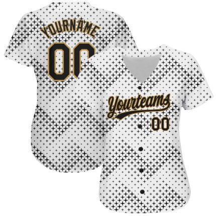 Custom 3D Pattern Baseball Jersey - White Black Old Gold Authentic Style 9586 Custom White Black-Old Gold 3D Pattern Design
