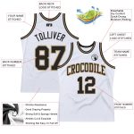 Custom black, white and old gold throwback basketball jersey, back view