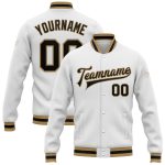 Custom Black Gold Bomber Varsity Letterman Jacket - Full-Snap Design, Stylish Outerwear Custom White Black-Old Gold Bomber