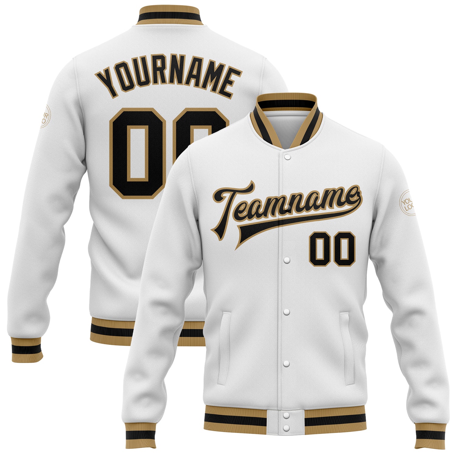 Custom Black Gold Bomber Varsity Letterman Jacket - Full-Snap Design, Stylish Outerwear Custom White Black-Old Gold Bomber