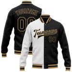 Custom Bomber Jacket White Black Old Gold Varsity Full-Snap Fashion Letterman Custom White Black-Old Gold Bomber Full-Snap