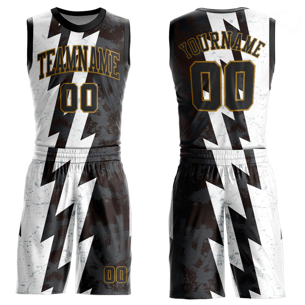 Custom Basketball Jersey Round Neck Sublimation White Black Old Gold Style 2428 Custom White Black-Old Gold Round Neck Sublimation