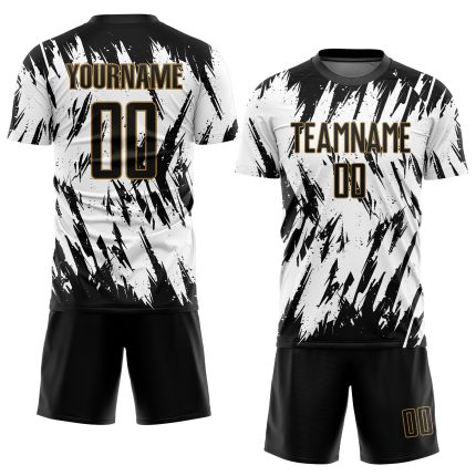 Custom Sublimation Soccer Jersey White Black Old Gold Style 1831 Custom White Black-Old Gold Sublimation Soccer Uniform Jersey