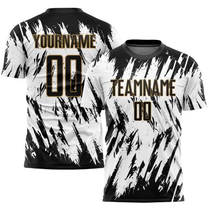 Custom Sublimation Soccer Jersey White Black Old Gold Style 1831 Custom White Black-Old Gold Sublimation Soccer Uniform Jersey
