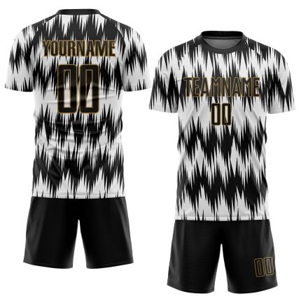 Custom Sublimation Soccer Jersey White Black Old Gold Style 4558 Custom White Black-Old Gold Sublimation Soccer Uniform Jersey