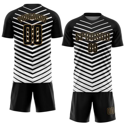 Custom Sublimation Soccer Jersey Black White Old Gold Style 4897 Custom White Black-Old Gold Sublimation Soccer Uniform Jersey