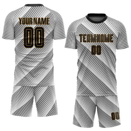 Custom Sublimation Soccer Uniform Jersey - White Black Old Gold Design Custom White Black-Old Gold Sublimation Soccer Uniform