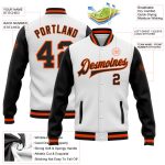 Black Orange Two Tone Varsity Letterman Bomber Jacket Custom Full-Snap Custom White Black-Orange Bomber Full-Snap Varsity