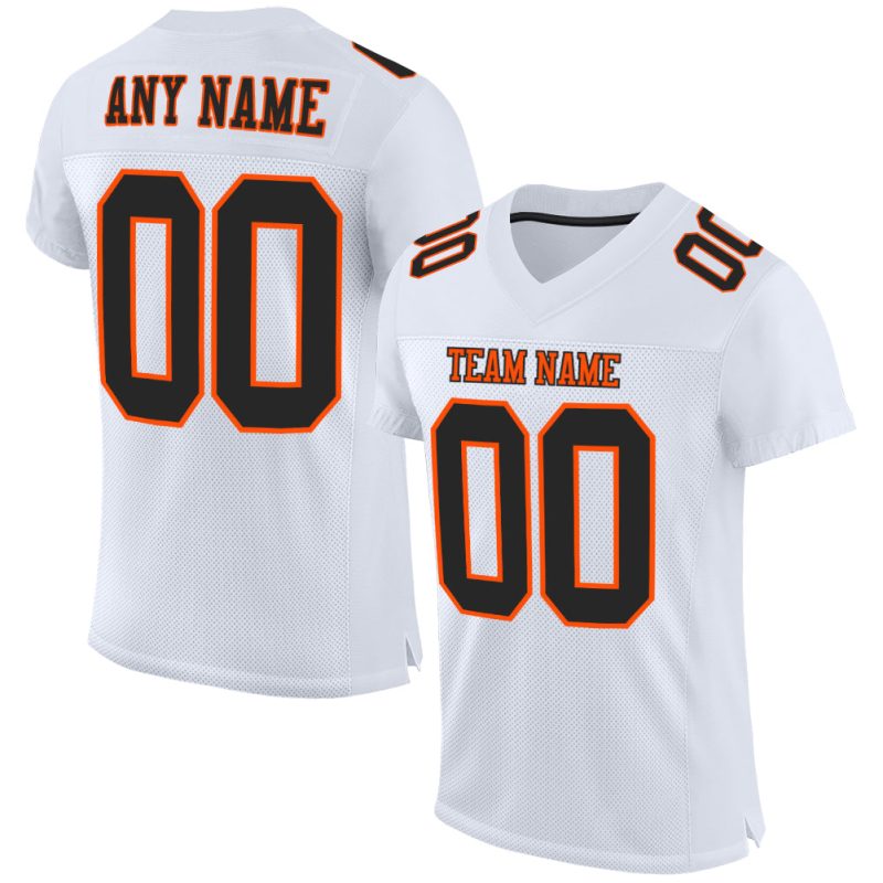 Custom Football Jersey - Authentic White Black-Orange Mesh Design Custom White Black-Orange Mesh Authentic Football Jersey