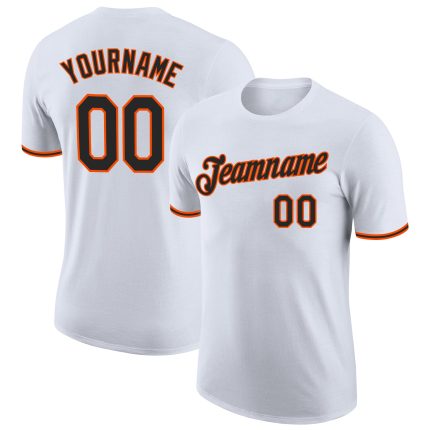 Custom Performance T-Shirt in White Black Orange - Lightweight Workout Tee Custom White Black-Orange Performance T-Shirt