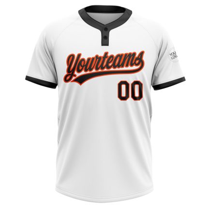 Custom Unisex Two-Button Softball Jersey in Black and Orange, Stylish White Design Custom White Black-Orange Two-Button Unisex