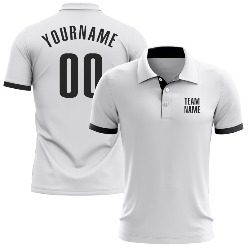 Custom Performance Golf Polo Shirt - White and Black Design for Men Custom White Black Performance Golf Polo Shirt