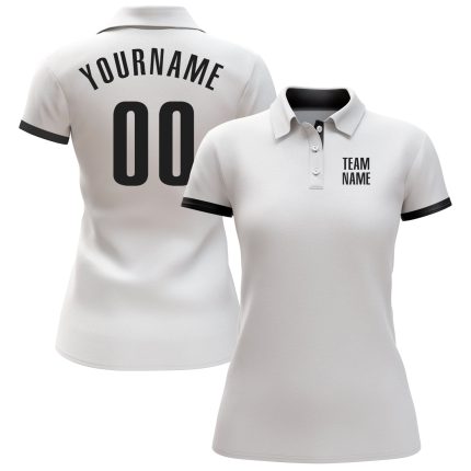 Custom Performance Golf Polo Shirt - White and Black Design for Men Custom White Black Performance Golf Polo Shirt