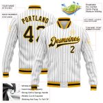 Custom Black Gold Pinstripe Bomber Jacket Full-Snap Varsity Letterman Custom White Black Pinstripe Black-Gold Bomber Full-Snap
