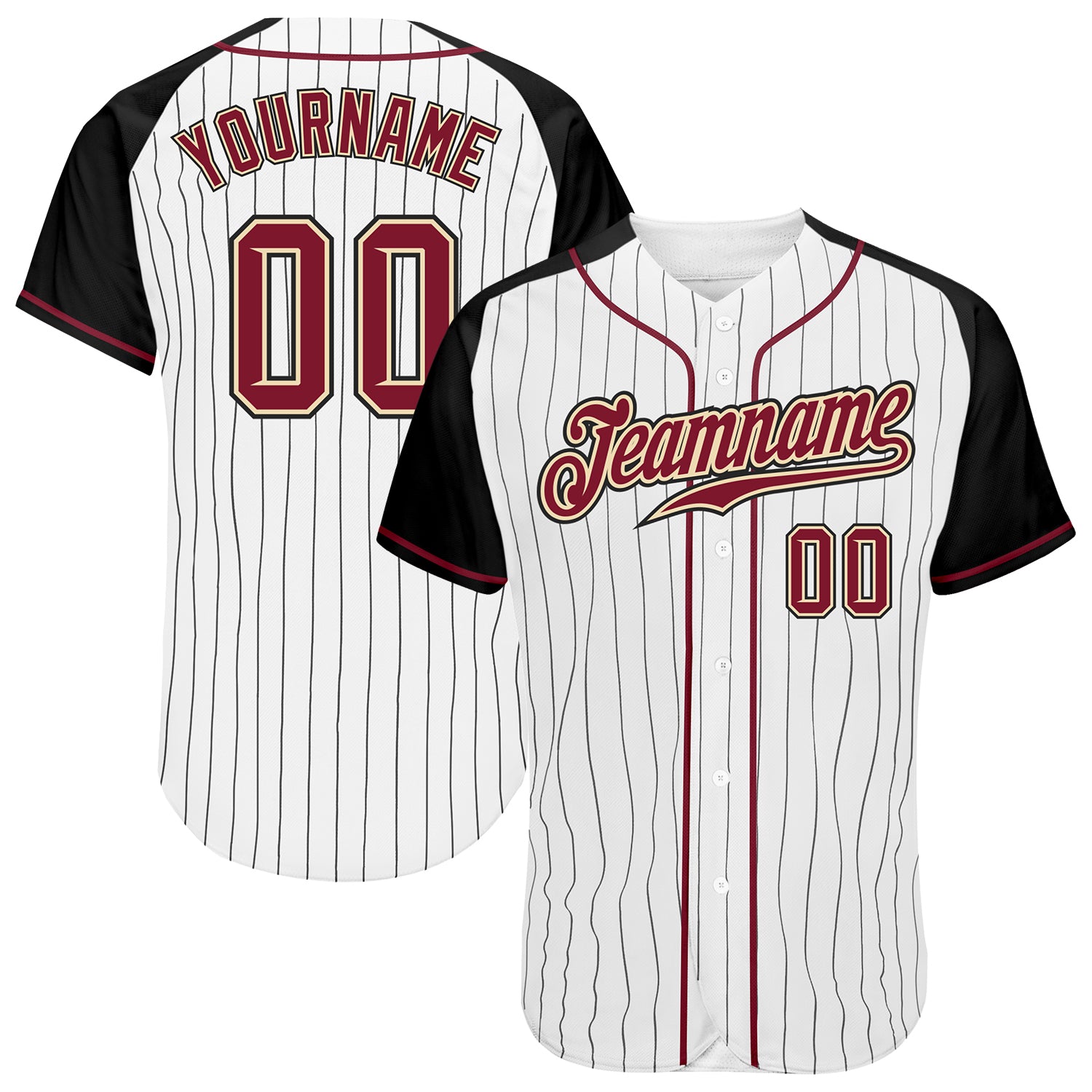Custom Pinstripe Baseball Jersey, Black Crimson Authentic Raglan Sleeves, White Design Custom White Black Pinstripe Crimson-Black