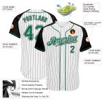 Custom Black White Pinstripe Baseball Jersey with Green Black Raglan Sleeves Authentic Design Custom White Black Pinstripe